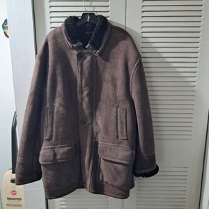 Keenan Leather Company Genuine Suede Sheepskin Coat Men's Large L Brown Winter